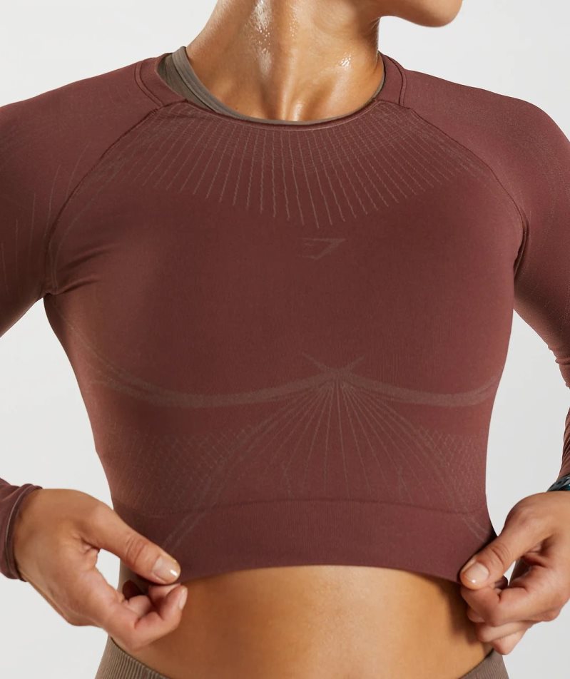 Women's Gymshark Apex Seamless Cropped Tops Dark Brown | NZ 1GWIFH